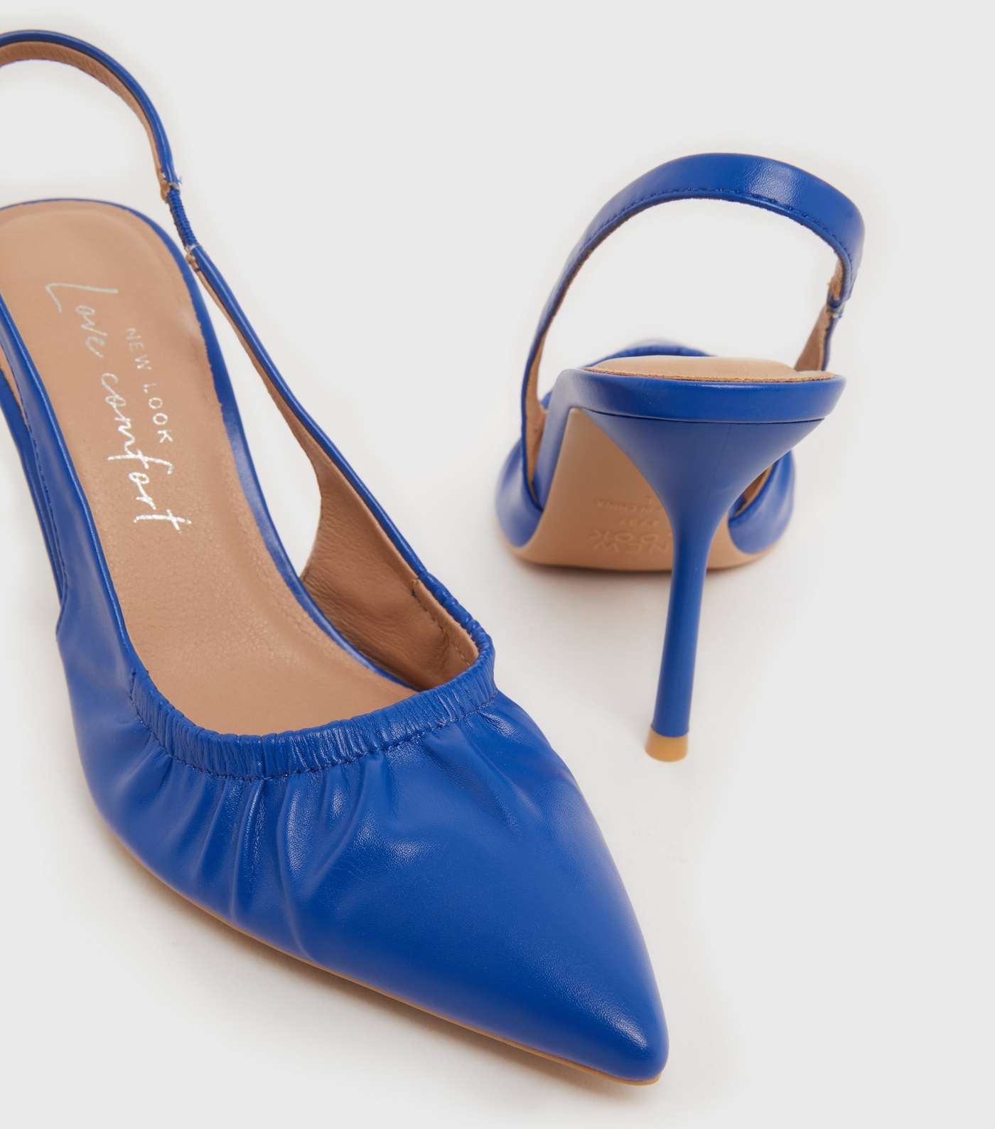 Bright Blue Ruched Slingback Stiletto Heel Court Shoes Image 4
