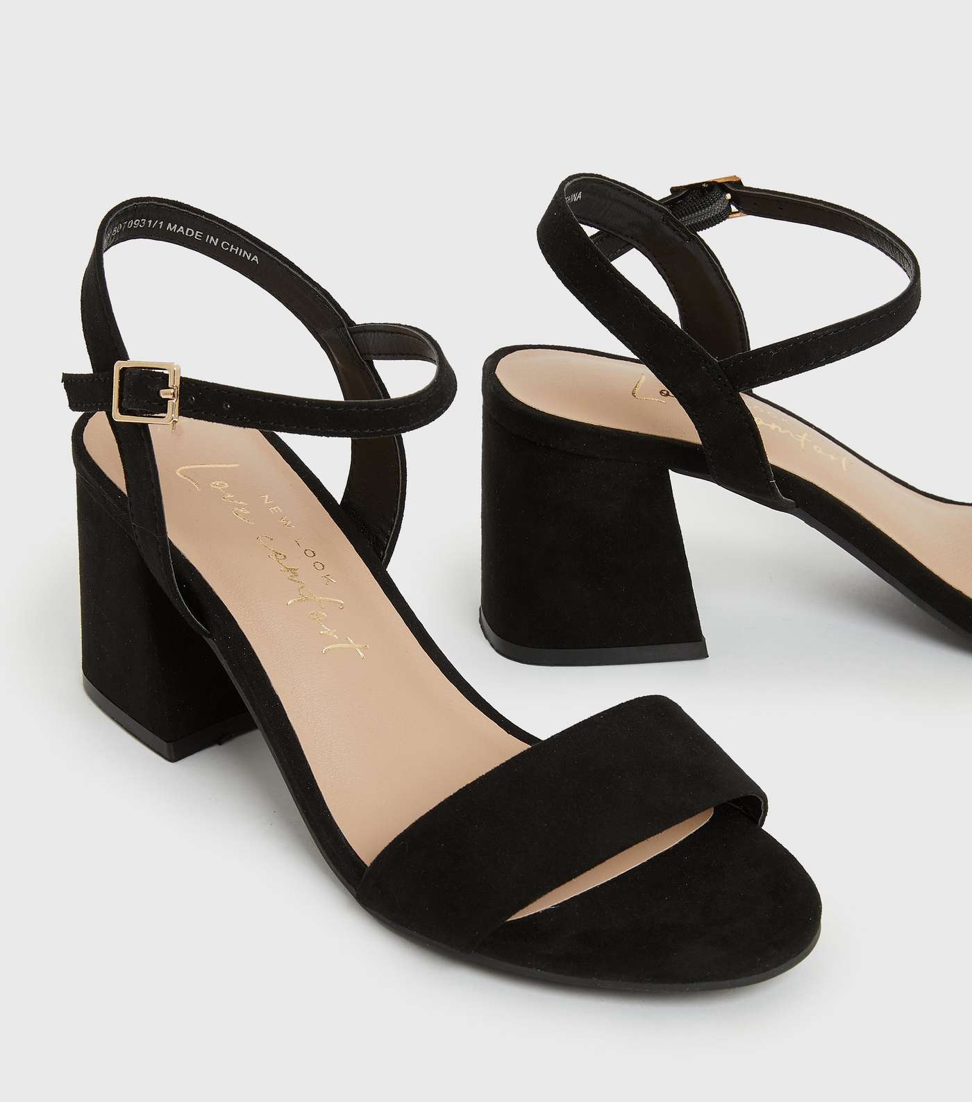 Black Suedette Open Toe Block Heel Sandals Image 3