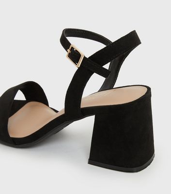black open toe block heels