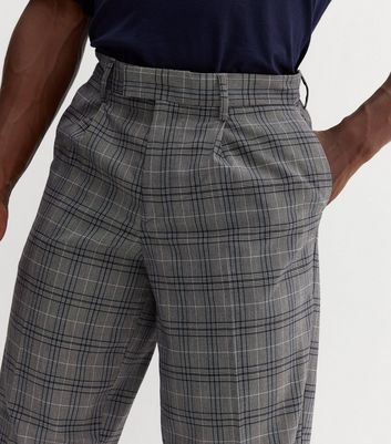 Dark Grey Check Pleated Relaxed Fit Trousers | New Look