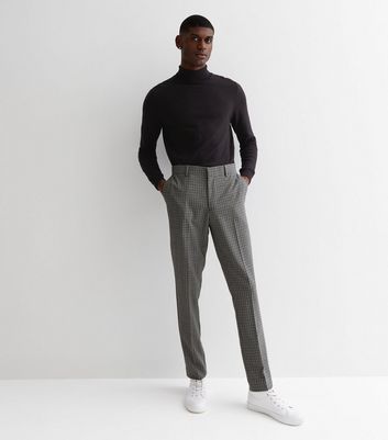 Dark Grey Check Skinny Fit Trousers  New Look