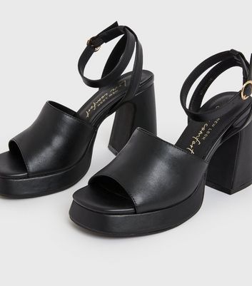 Black Platform Block Heel Sandals | New 