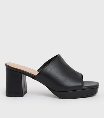 Wide Fit Black Chunky Block Heel Platform Mules New Look