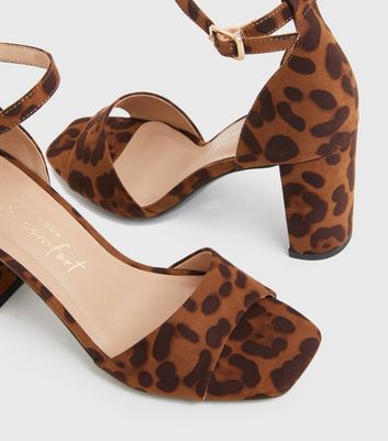 shop for Brown Leopard Print Block Heel Sandals New Look Vegan at Shopo