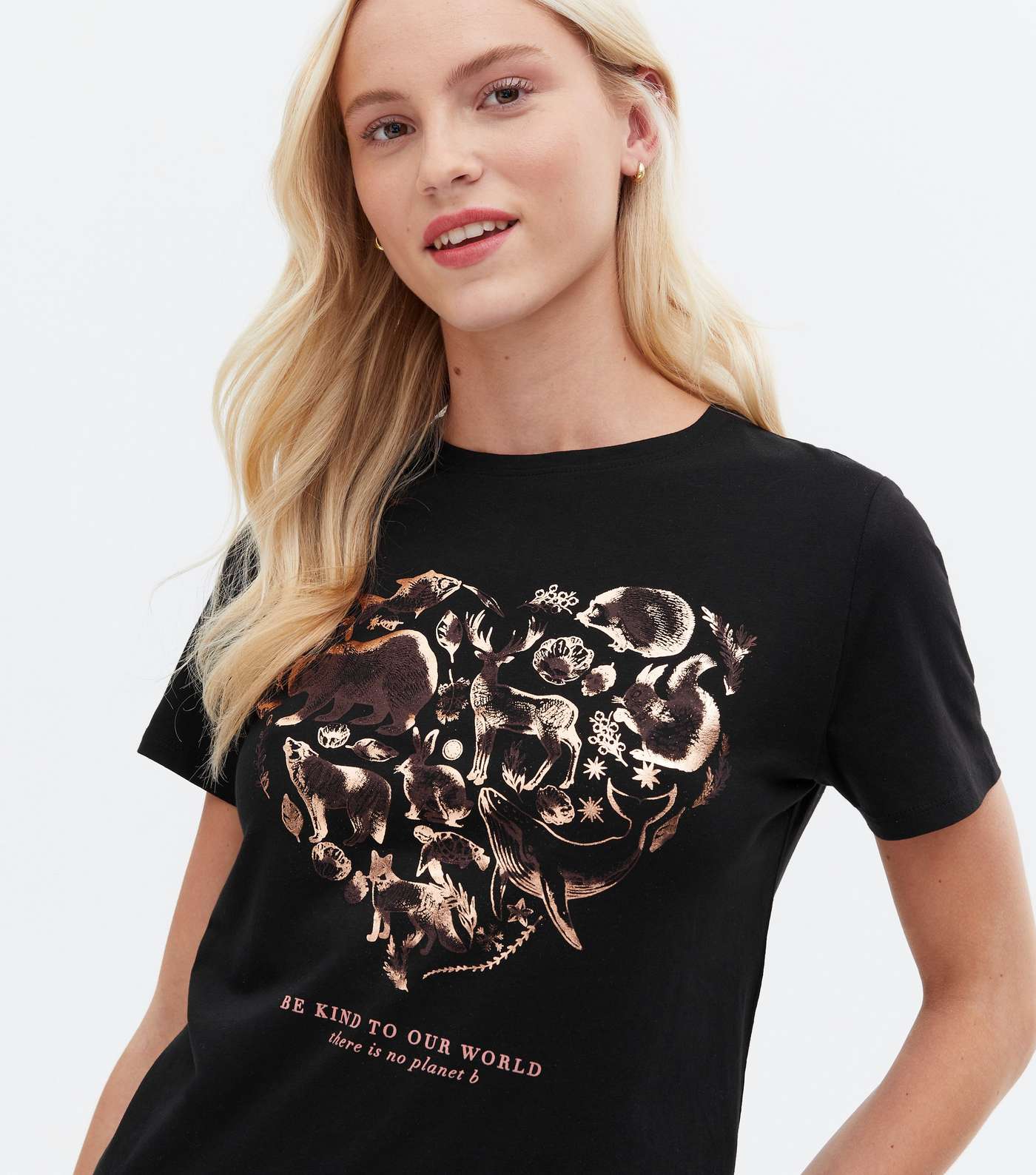 Black Animal Print Be Kind Metallic Logo T-Shirt