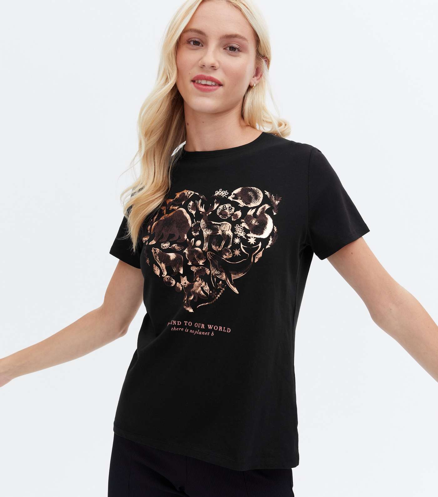 Black Animal Print Be Kind Metallic Logo T-Shirt Image 3