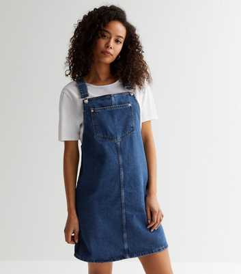 Tall Blue Denim Mini Pinafore Dress