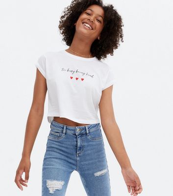 Girls White Too Busy Being Kind Logo T 