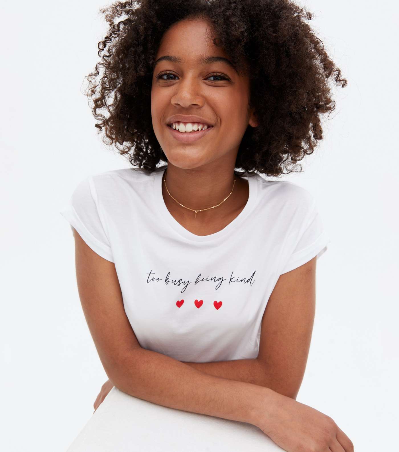 Girls White Too Busy Being Kind Logo T-Shirt Image 3
