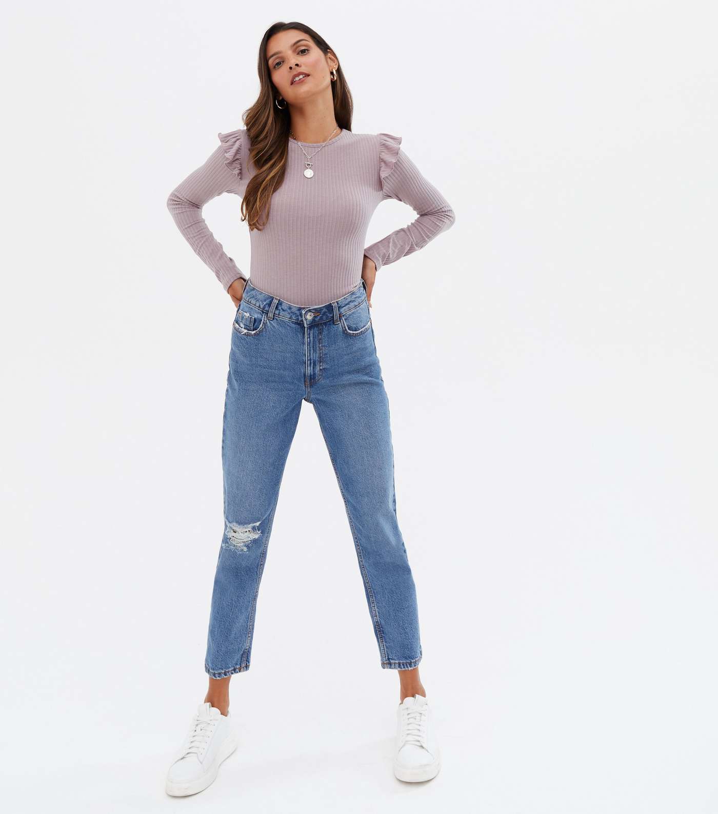 Lilac Soft Ribbed Frill Long Sleeve Top Image 2