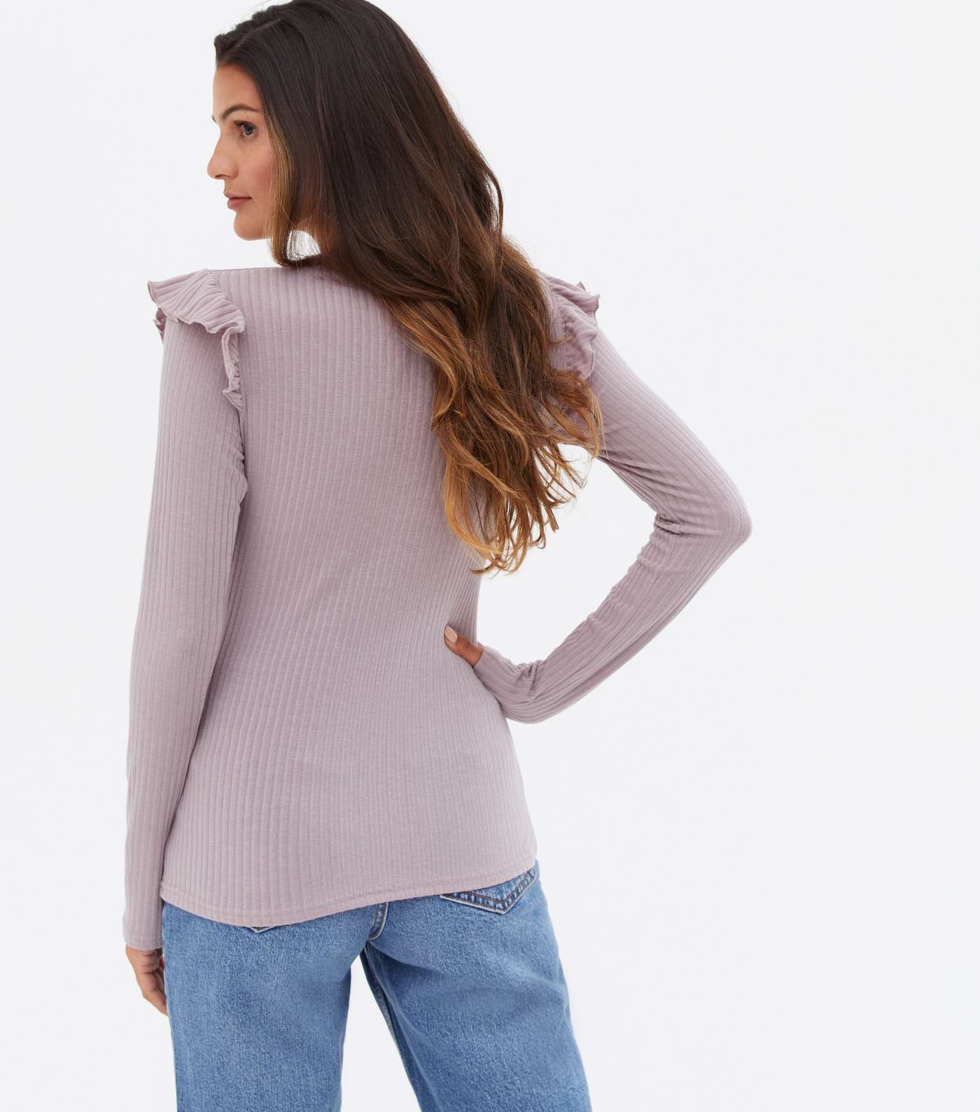Lilac Soft Ribbed Frill Long Sleeve Top Image 4
