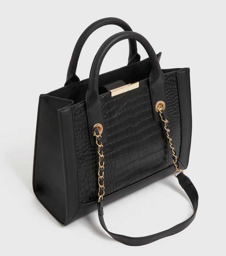 Black Faux Croc Mini Tote Bag