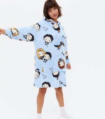 Blue Friends Characters Oversized Hooded Fleece New Look