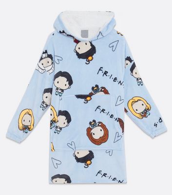 Blue Friends Characters Oversized Hooded Fleece New Look