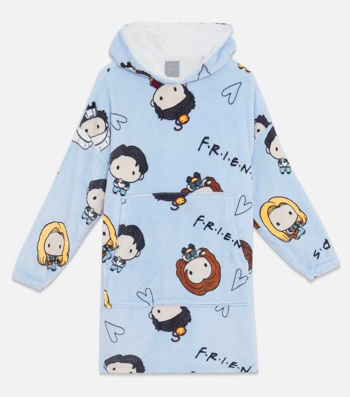 Blue Friends Characters Oversized Hooded Fleece | New Look