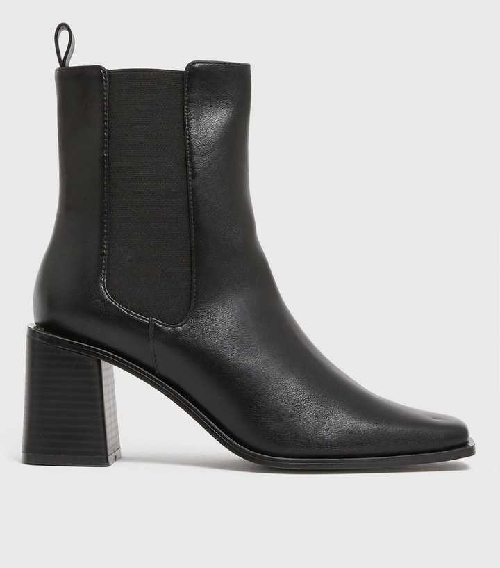 Black Block Heel High Ankle Chelsea Boots