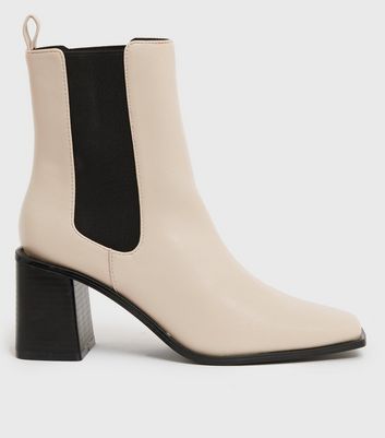 Off White Block Heel High Ankle Chelsea Boots | New Look