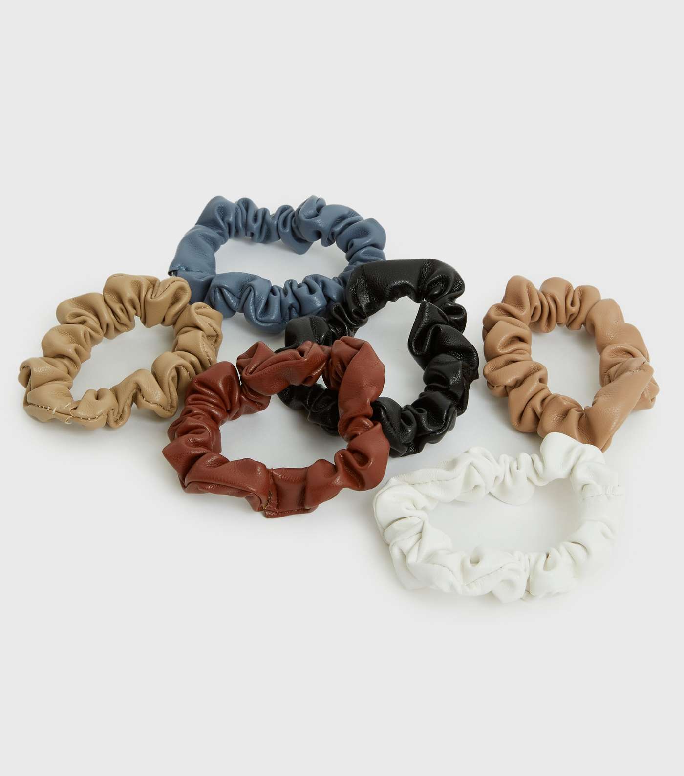 6 Pack Multicoloured Leather-Look Mini Scrunchies