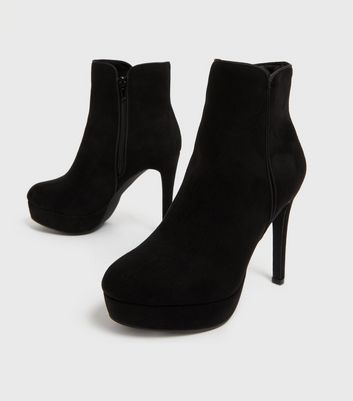 black platform heel booties