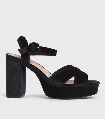new look black block heel shoes