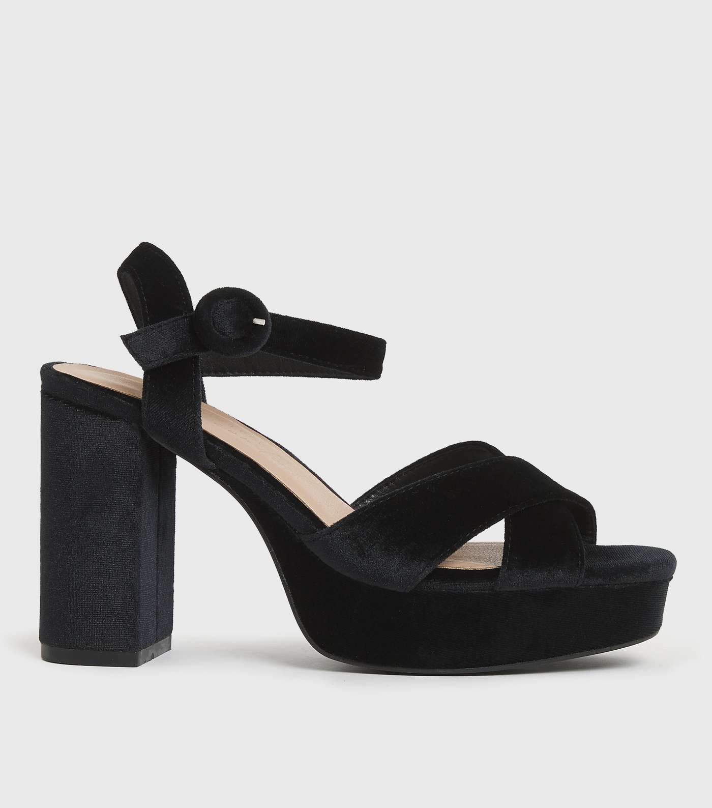 Black Velvet Platform Block Heel Sandals