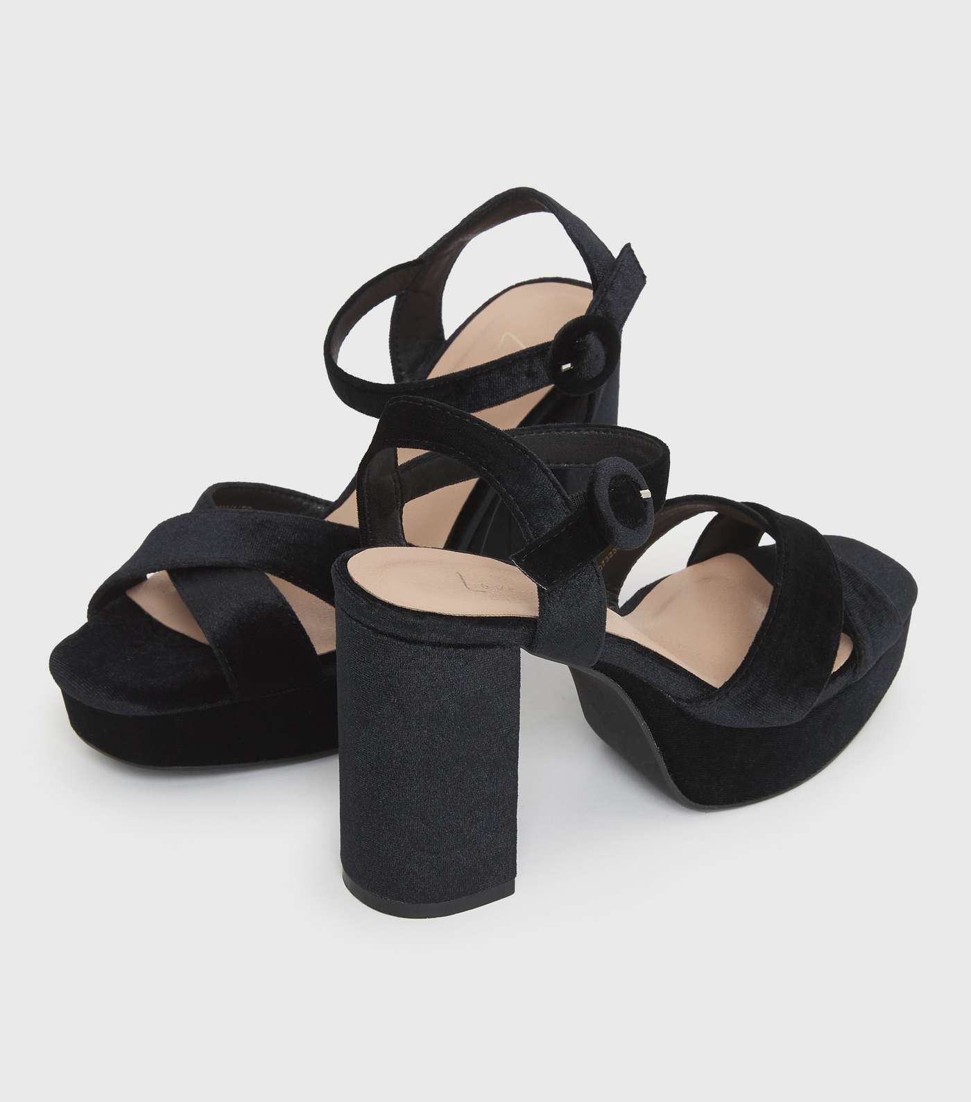 Black Velvet Platform Block Heel Sandals Image 3