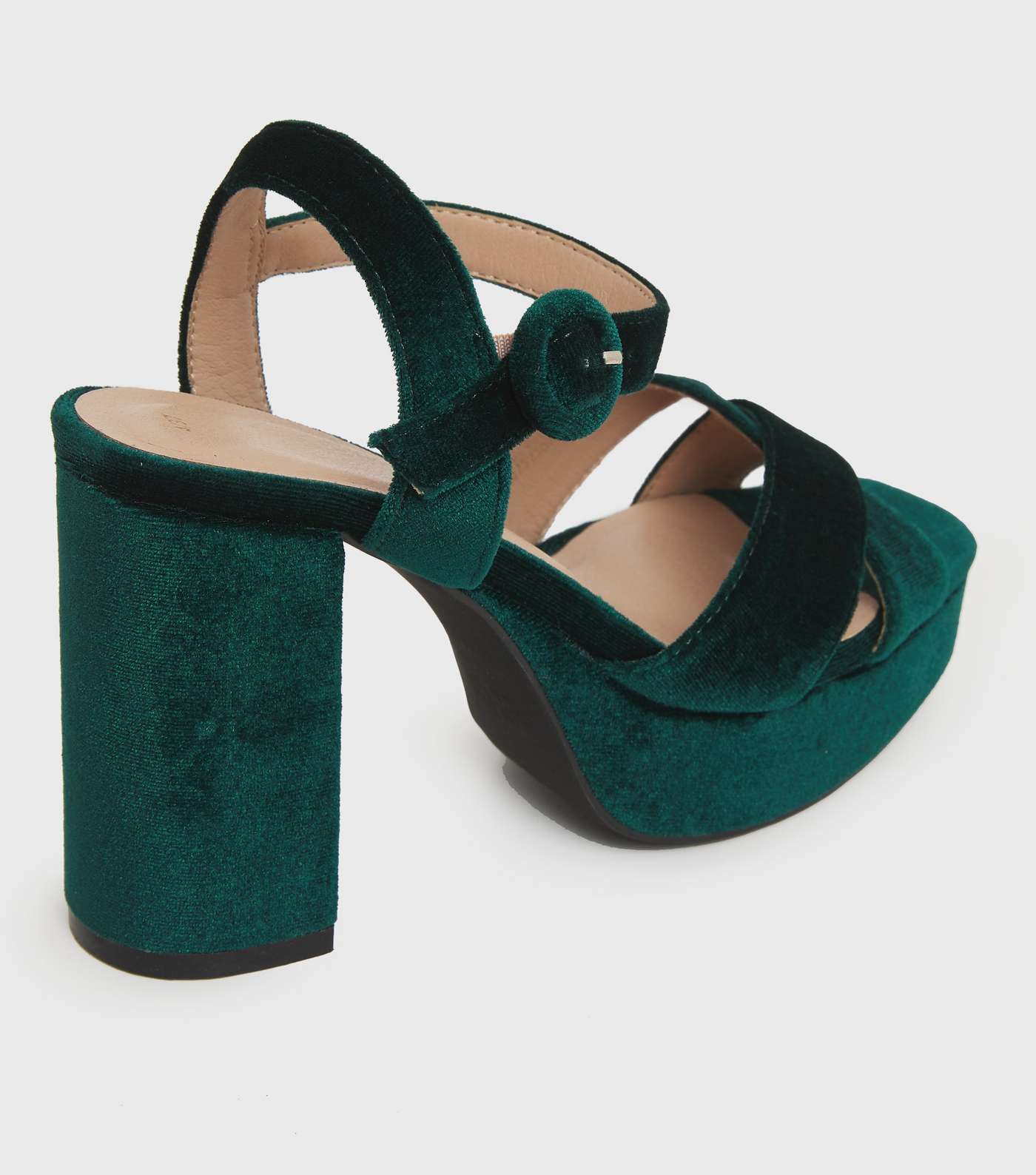 Dark Green Velvet Platform Block Heel Sandals Image 4