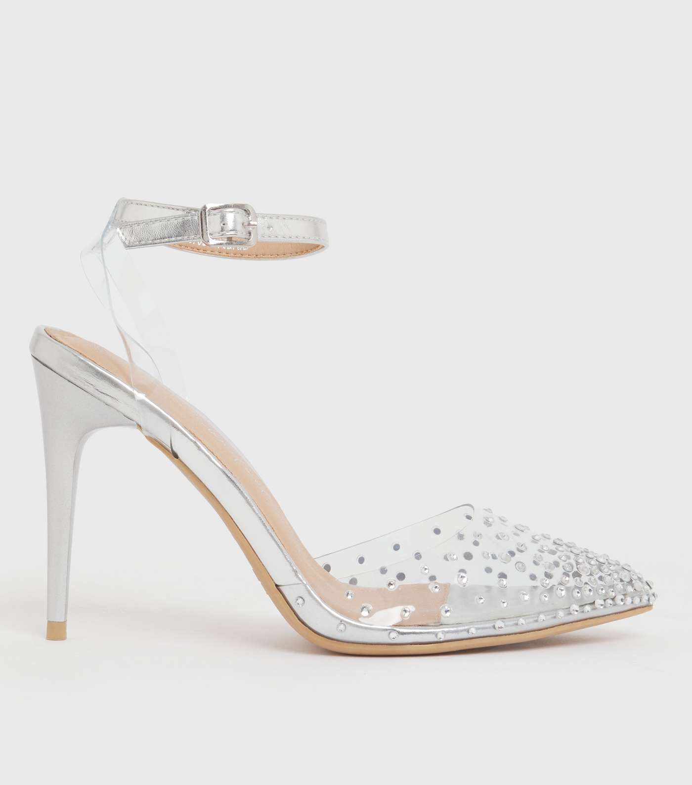 Silver Metallic Diamanté Stiletto Heel Court Shoes