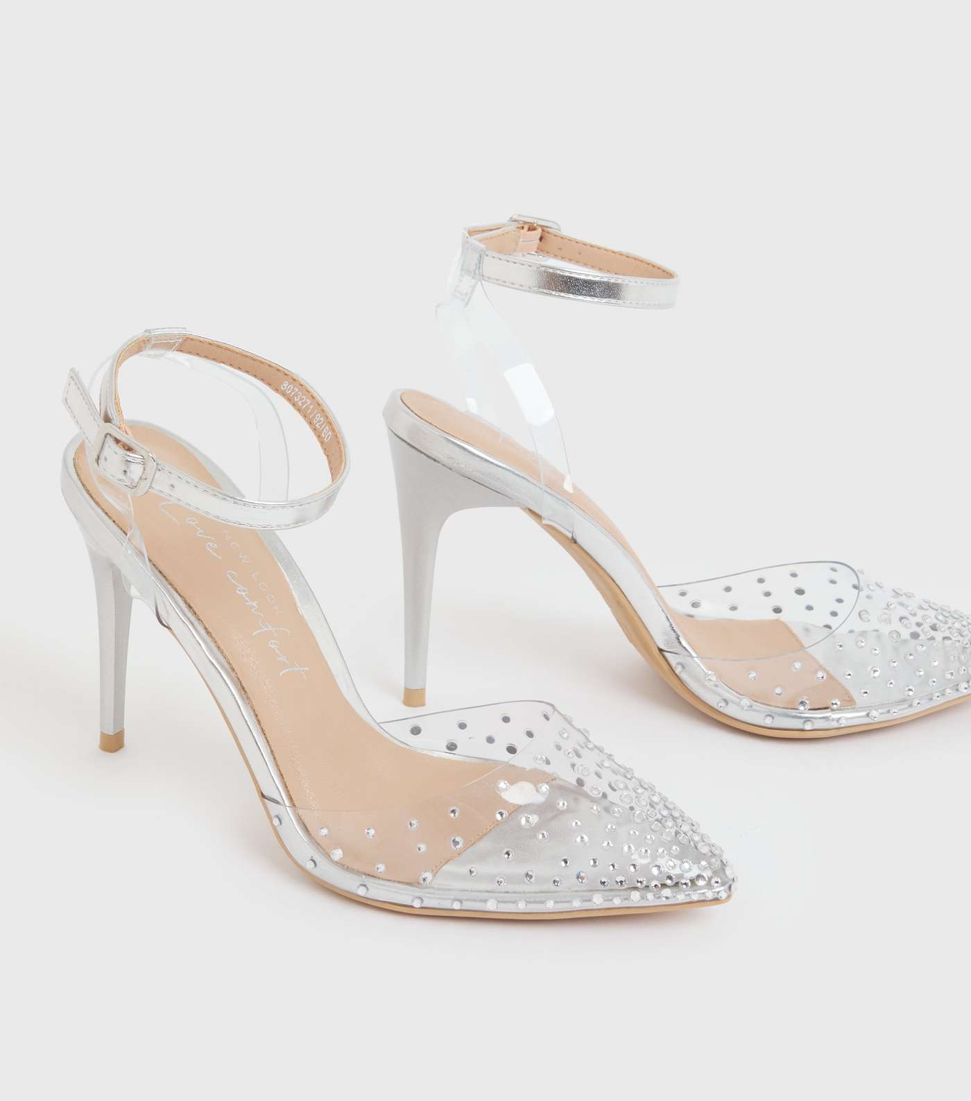 Silver Metallic Diamanté Stiletto Heel Court Shoes Image 3