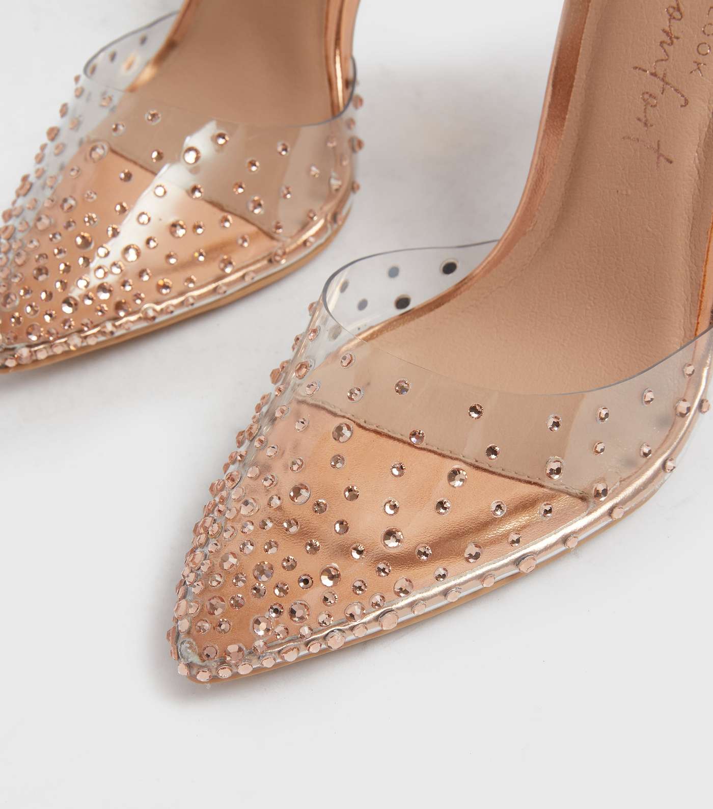 Rose Gold Metallic Diamanté Stiletto Heel Court Shoes Image 4