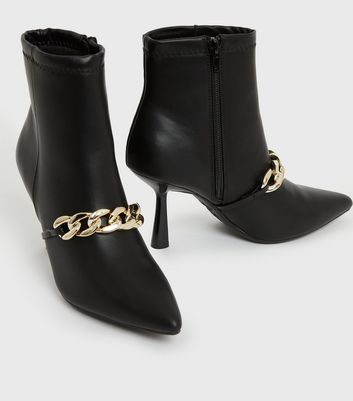 Black Chain Stiletto Heel Ankle Boots 
