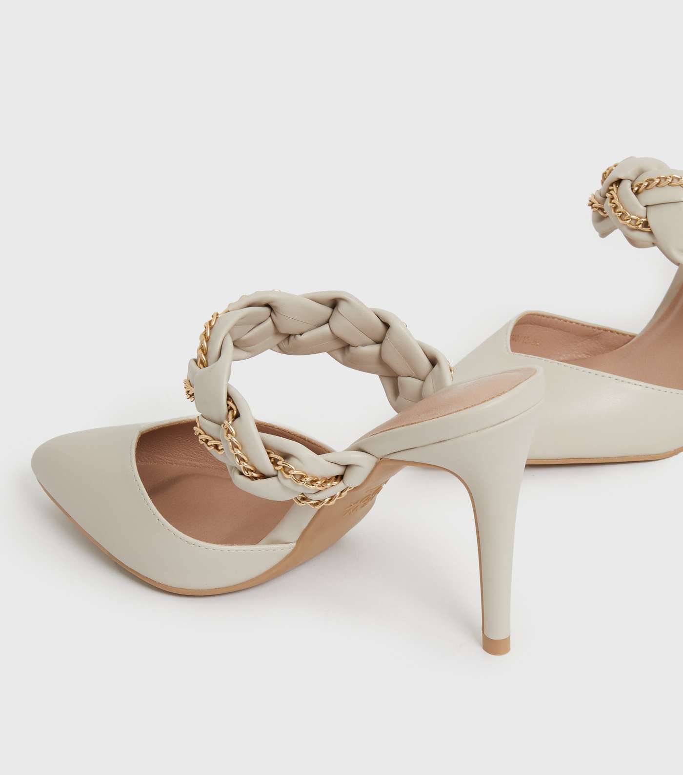 Off White Plaited Stiletto Heel Court Shoes Image 3