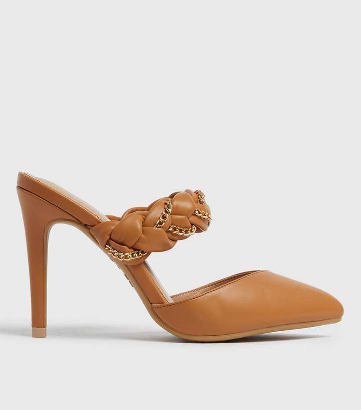 Camel Plaited Stiletto Heel Court Shoes