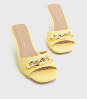 Yellow Chain Trim Kitten Heel Mules New Look Vegan