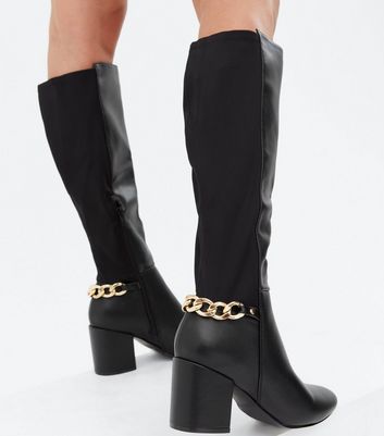 wide fit black knee high boots