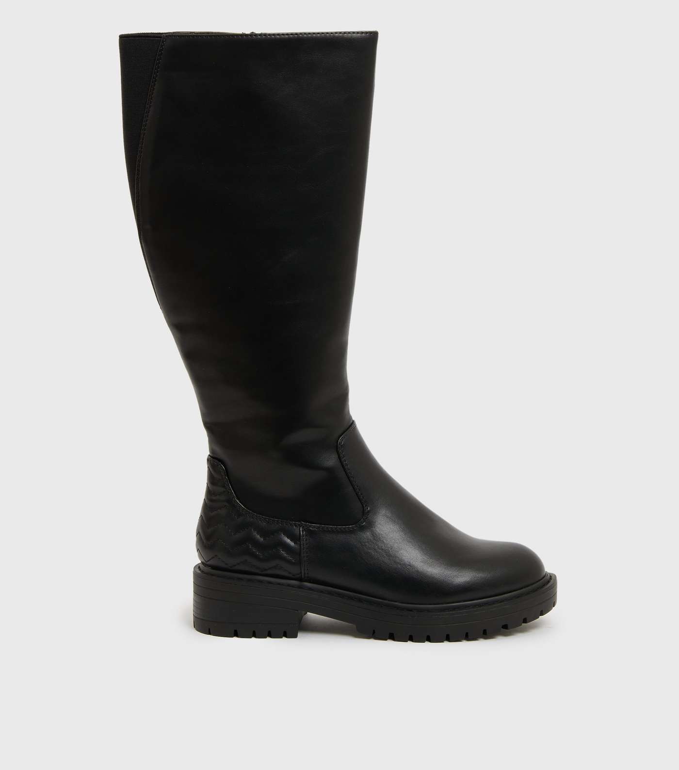 Wide Fit Black Quilted Knee High Chunky Boots