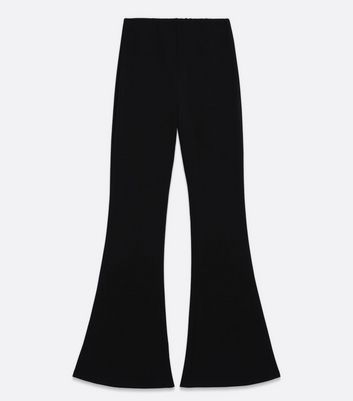 Black Ribbed Flared Trousers New Look