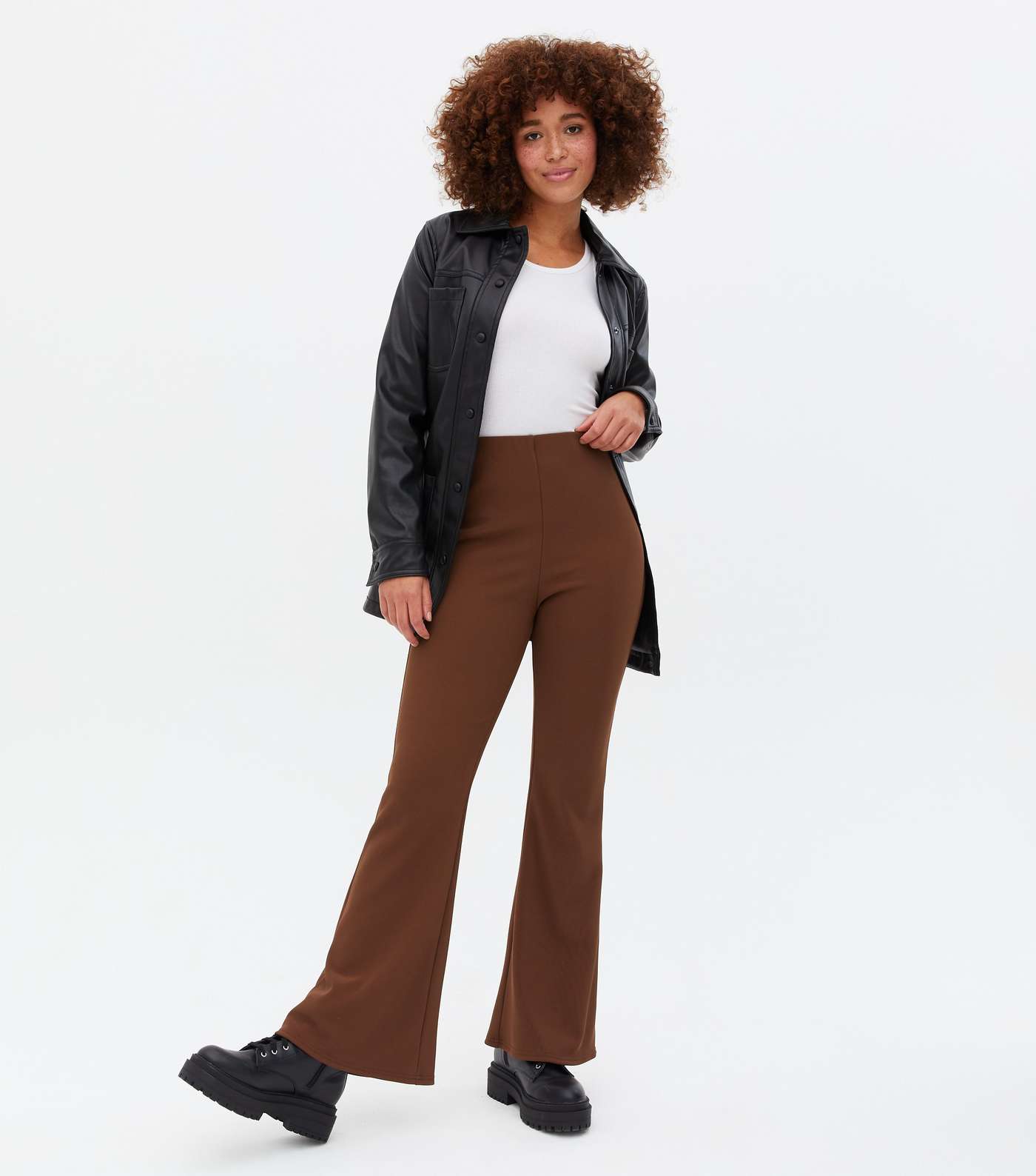 Rust Ribbed Flared Trousers