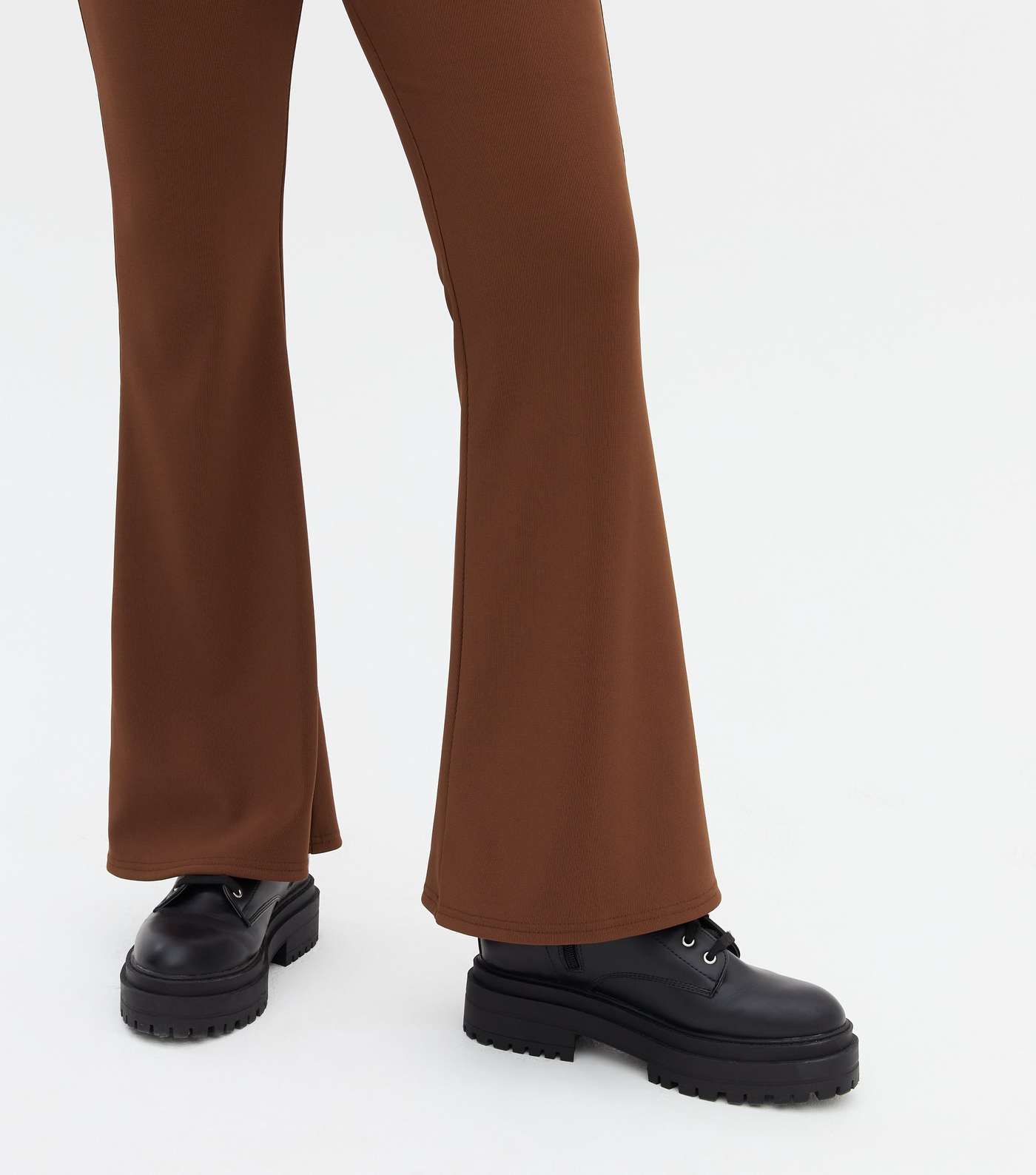 Rust Ribbed Flared Trousers Image 3