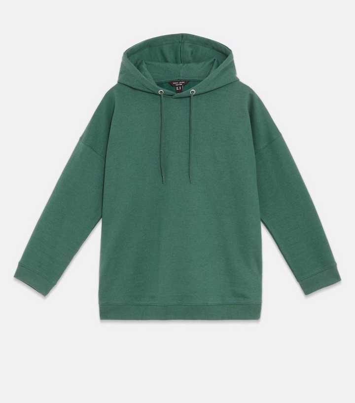 Curves Dark Green Long Sleeve Oversized Hoodie | New Look