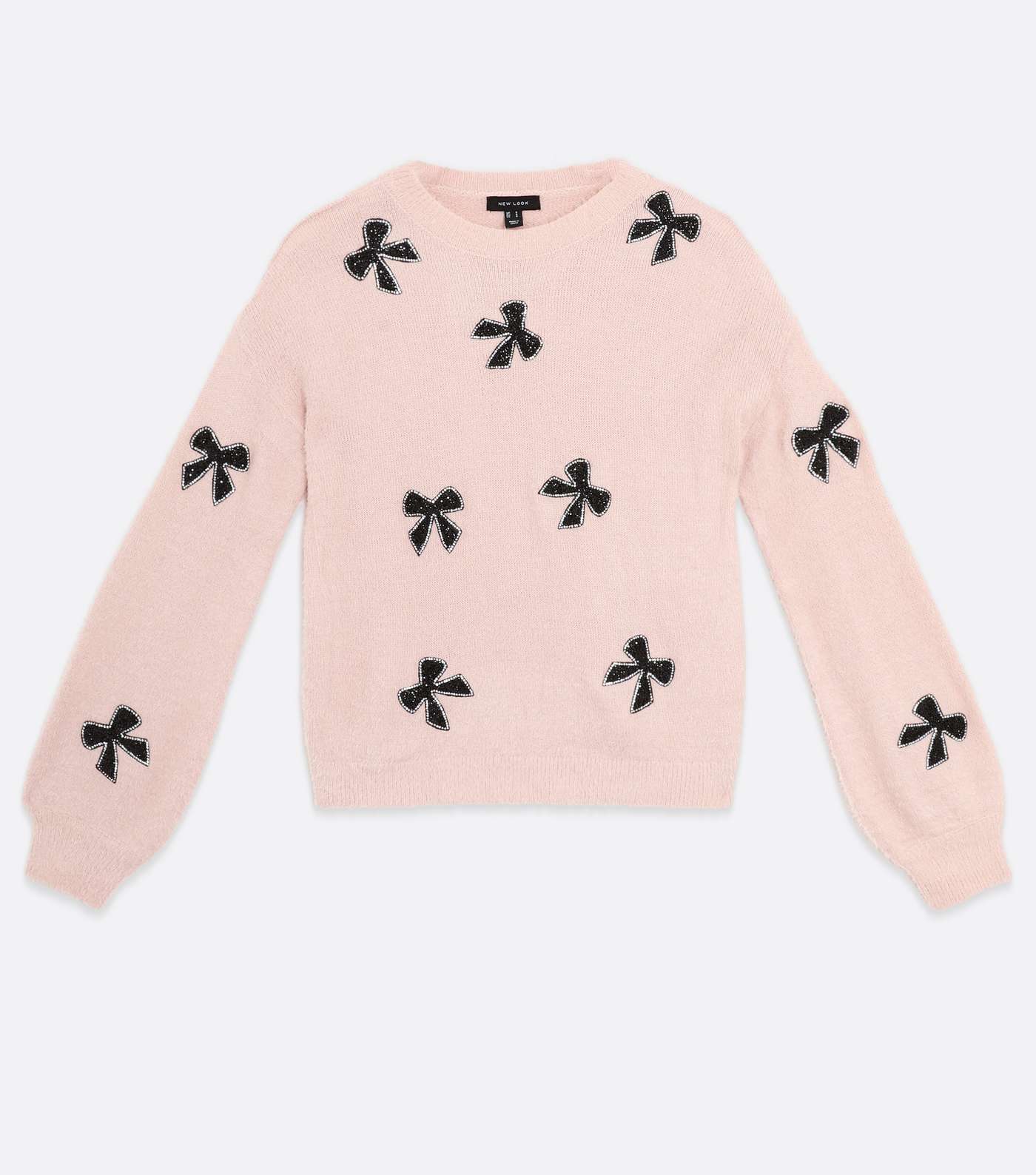 Pink Fluffy Knit Bow Sequin Jumper Image 5