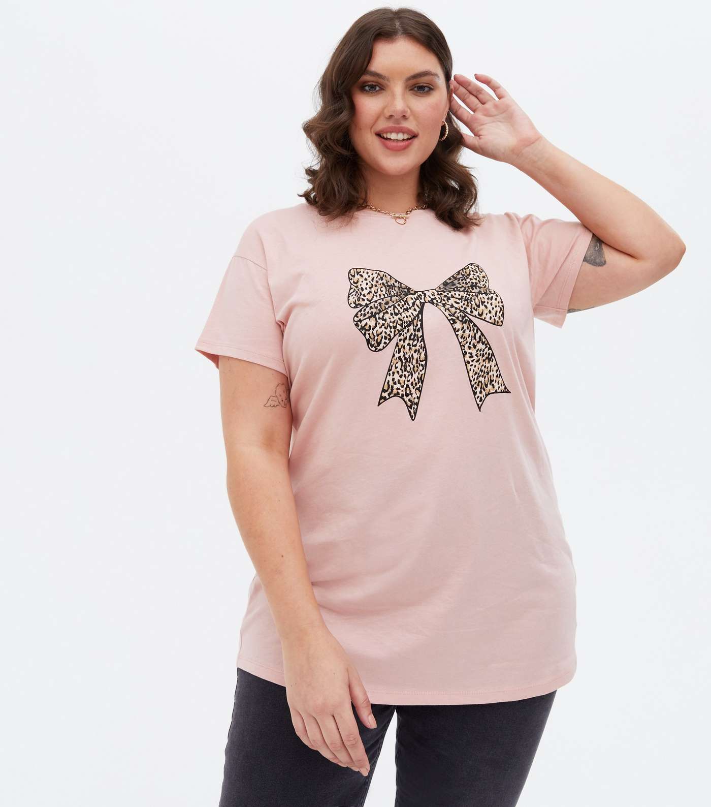 Curves Pink Bow Leopard Print T-Shirt