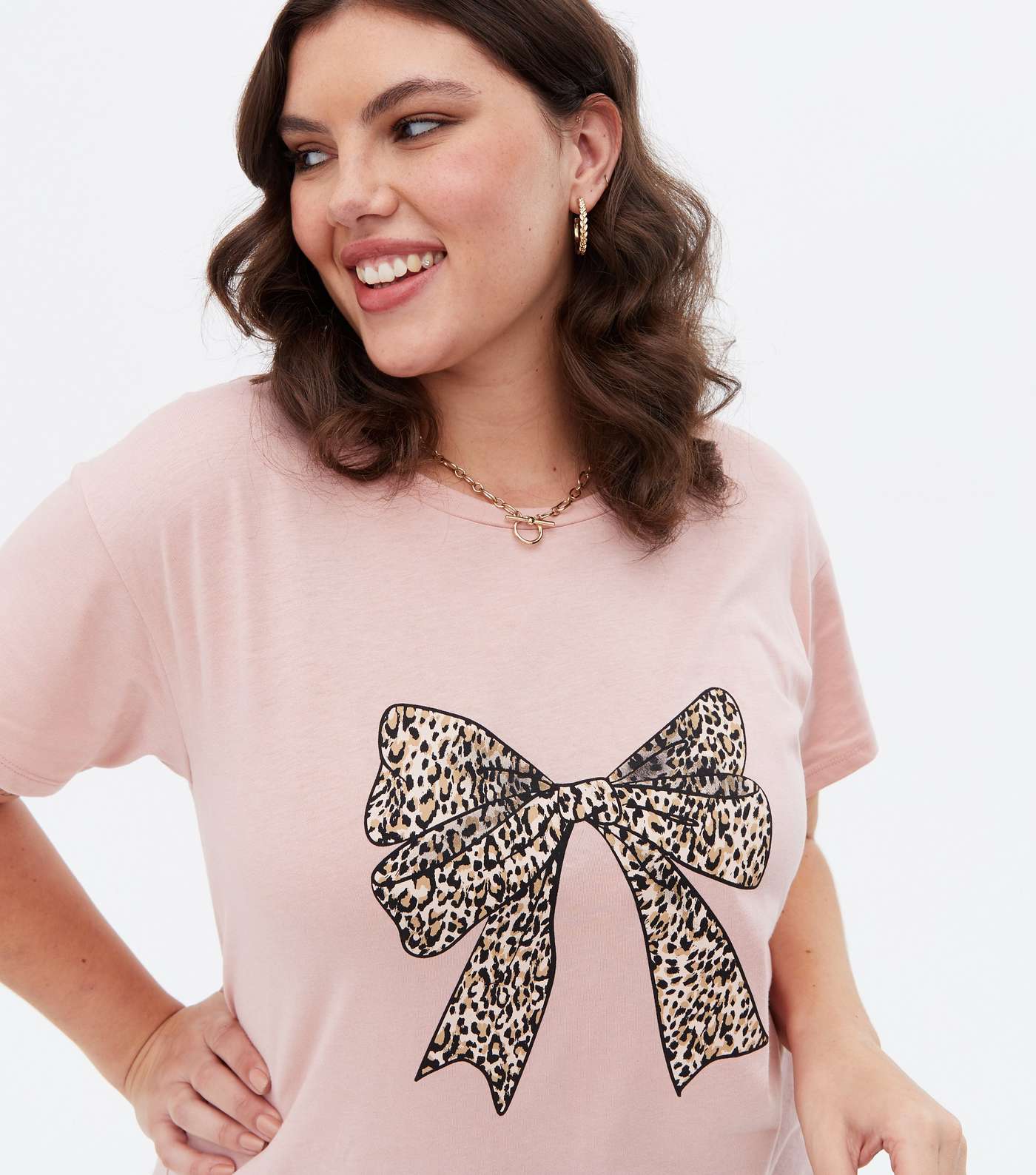 Curves Pink Bow Leopard Print T-Shirt Image 3