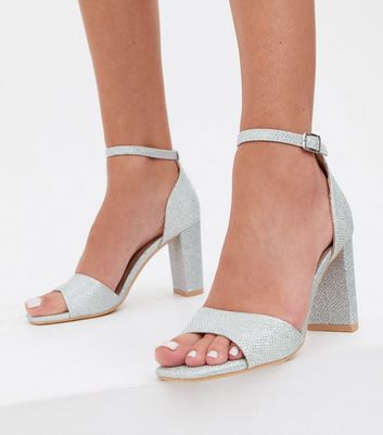 silver glitter block heel