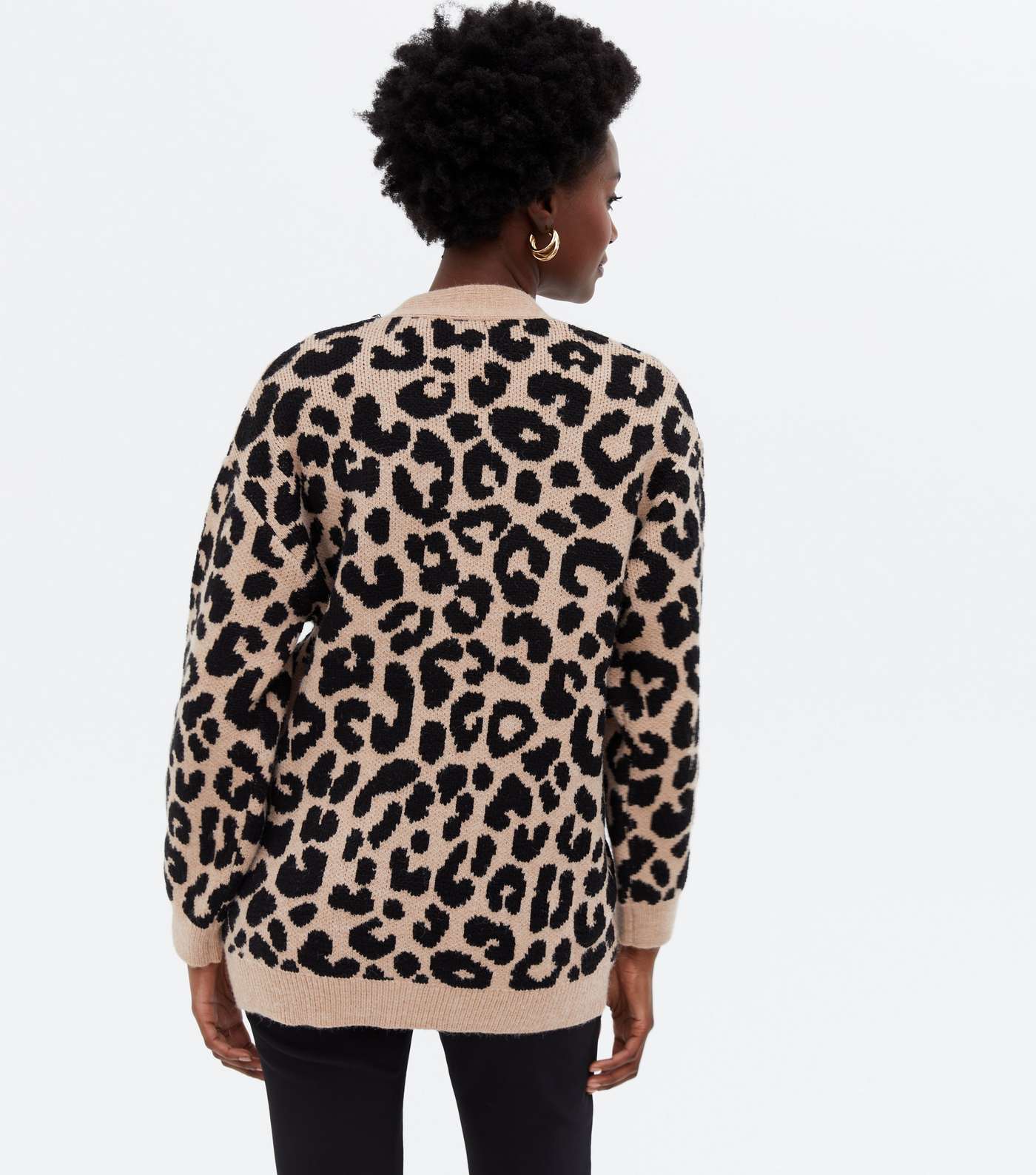 Stone Leopard Print Knit Button Oversized Cardigan Image 4