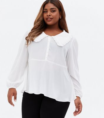 Curves Off White Frill Collar Long 