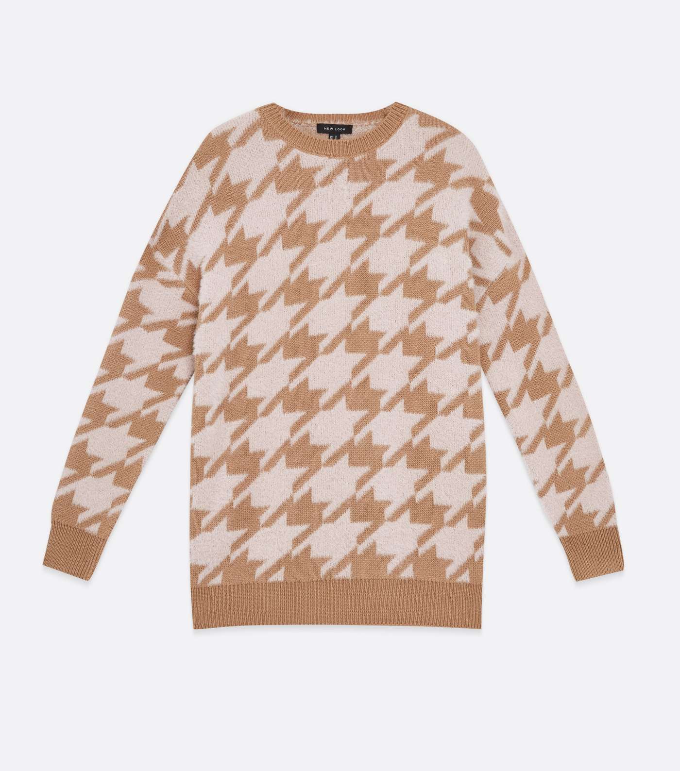 Pink Dogtooth Crew Neck Long Jumper Image 5