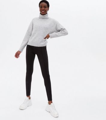 Black Ponte Seam Front Leggings | New Look