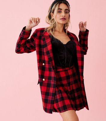 petite checked blazer