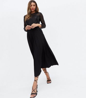 Click to view product details and reviews for Little Mistress Black Sequin Pleated Midi Dress New Look.